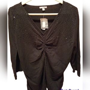 NWT Apt. 9 Women's Bead Embellished Sweater Size 2x Black